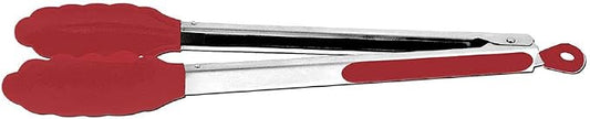 Dynamic 12" Locking Tongs With Silicone Heads, Red