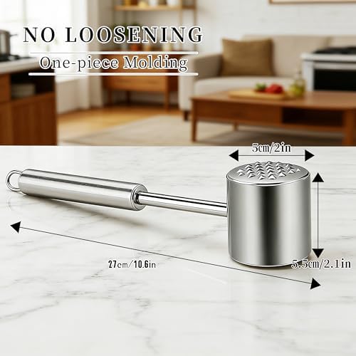 304 Stainless Steel Meat Pounder Kitchen Cooking Mallet Meat Tenderizer Mallet Meat Mallet Hammer Tenderizer,Dual Side Heavy Duty Meat Beater Pounder Flattener Meat Hammer for Steak and Beef