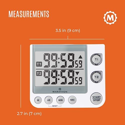 MARATHON Dual Digital Timer, 100-Hour Count Up/Down, Large Display, White