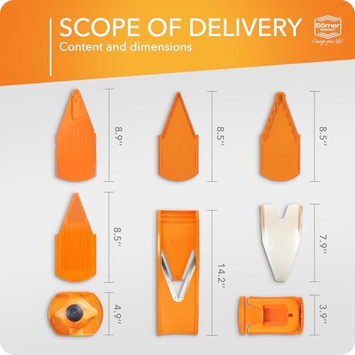 Mandoline Food Slicer Börner V1 (Profi Set) by Reston Lloyd • V-Slicer with 4 Inserts, Docking Station & Food Holder • Made in Germany • Fruit & Vegetable Chopper • Multiple Settings • Color: Orange