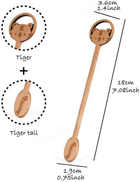 6 Pack Wooden Coffee Mixing Spoons Long Handle Wood Iced Tea Spoons Small Stirring Spoon for Mixing Coffee Tea Beverage (Tiger Design)