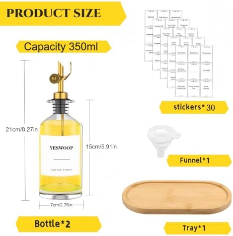 Olive Oil Dispenser,11.8oz Oil Bottle with Bamboo Tray | Set of 2