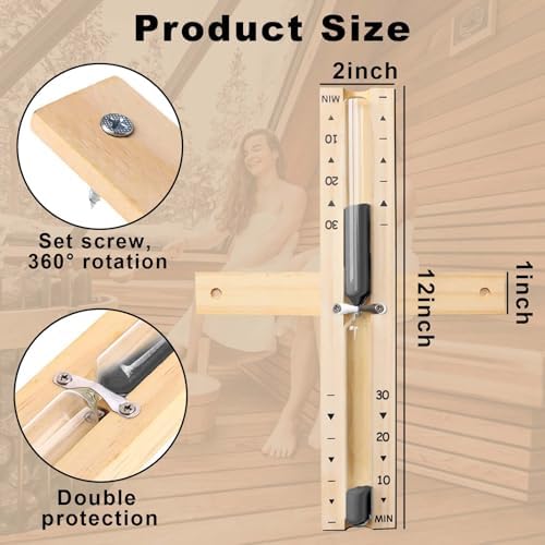 Sauna Sand Timer 30 Min, Rotatable Wooden Heat‑Resistant Hourglass Sand Clock for Sauna SPA, Black