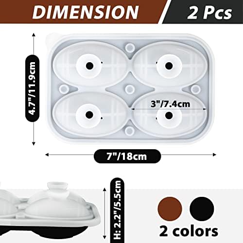 Kamehame Football Ice Cube Mold Set of 2, Silicone Football 3D Ice Ball Mold Tray for Whiskey, Cocktails, Superbowl Drinks, Black & Coffee, Oval Silicone Molds with Funne