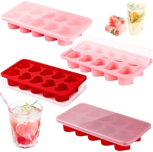 Webake 4-Pack Heart Ice Cube Trays with Lids, Silicone Valentine’s Heart-Shaped Molds for Chilling Whisky, Cocktails & Beverages, Also Ideal for Making Chocolate, Soap & Wax Melts
