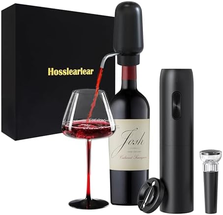 Wine Dispenser, Wine Opener Electric Rechargeable, Foil Cutter and Vacuum Wine Stoppers - 4 in 1 Wine Set, Gift Idea for Chirsitmans, Valentine, Housewarming, Birthdays, Arthritis