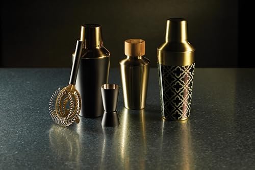 KitchenCraft BarCraft Luxury Stainless Steel Cocktail Making Kit - Brass Finish (3-Piece Gift Set)