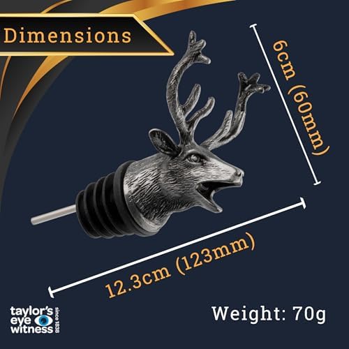 Matt Pewter Stag's Head Wine Bottle Aerator Pourer - Silicone Layered Seal. Classy Modern Design, Silver In Colour, Great For Beginners & Professionals, 12.3cm x 6cm