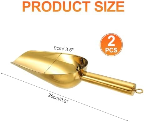 uxcell 2pcs Metal Ice Scoop, 9.8" x 3.5"Stainless Steel Ice Scooper for Kitchen Party Bar Wedding Use, Gold