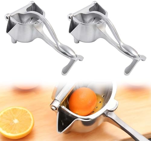 Fresh Fruit Juice Extractor, 2025 Upgrade Hand Juicer Squeezer Lemon Juicer Manual Hand Press with Ergonomic Grip, Easy to Clean for Orange Citrus Pomegranate Lime Grapefruit Kitchen Tool (2, Silver)