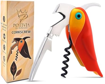 Wine Opener Waiter Corkscrew - Professional Wine Key for Servers & Bartenders with Foil Cutter - Manual Bottle Opener, Double Hinged Bird Shape 3-in-1 (Red)