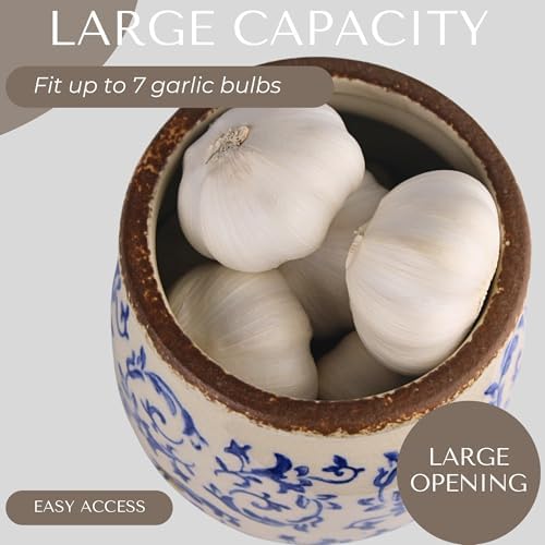 Okavango Garlic Keeper - Terracotta Garlic Container - Garlic Storage - Garlic Holder Countertop - Garlic Holder Ceramic - Jar - Saver -Bowl - Cellar (Ivory, 16oz)