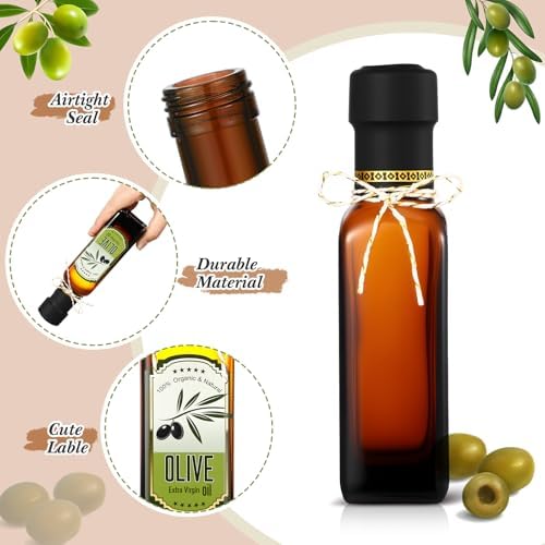 Reallnaive 20 Pcs 4oz Mini Olive Oil Bottles Bulk, Sqaure, Brown