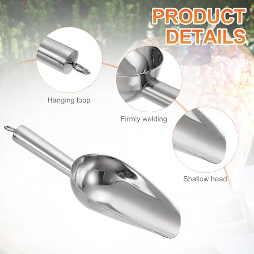 uxcell 2pcs Metal Ice Scoop, 8.3 Inch Stainless Steel Ice Scooper for Kitchen Party Bar Wedding Use, Silver