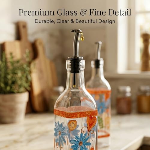 17oz Glass Olive Oil Dispenser Bottles Set of 2, Oil & Vinegar Set