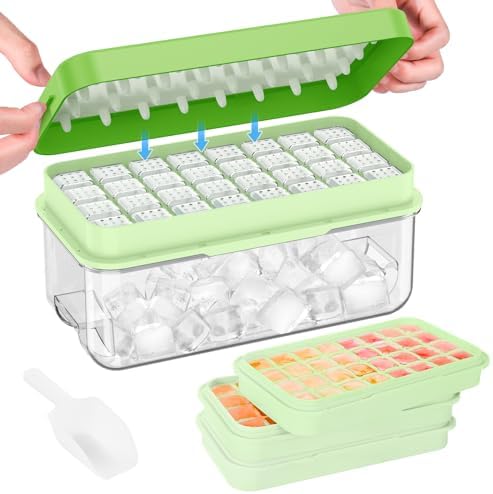 PHINOX 1" Ice Cube Tray with Lid and Bin, Easy Release 96 Cubes for Freezer