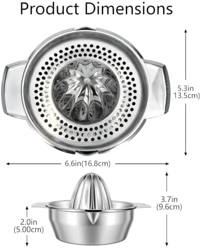 316L Stainless Steel Lemon Squeezer, Heavy Duty Citrus Juicer Manual Hand Press, Bowl Strainer Combo, Juicer Squeezer for Orange Lime, Kitchen Camping RV Juice Extractor