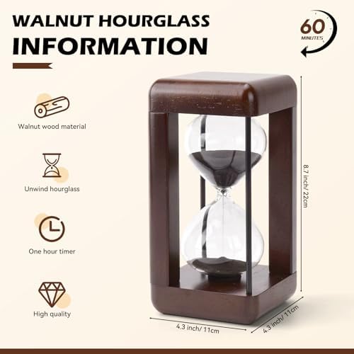 Hourglass Timer 60 Minute,Large Premium Walnut Sand Timer,Decor for Home, Desk,Office, Wedding Decor (Black)