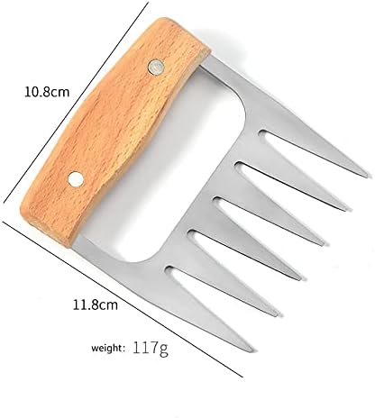Metal Meat Claws Bear Claws Wooden Handle Stainless Steel Meat Forks Kitchen Gadgets for Shredding,Pulling,Turkey,Chicken, Stainless steel Silver