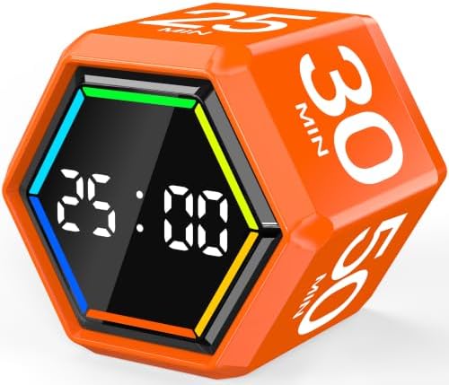 Rotating Pomodoro Timer Cube 3/5/10/25/30/50 min with Colorful Visual Bar