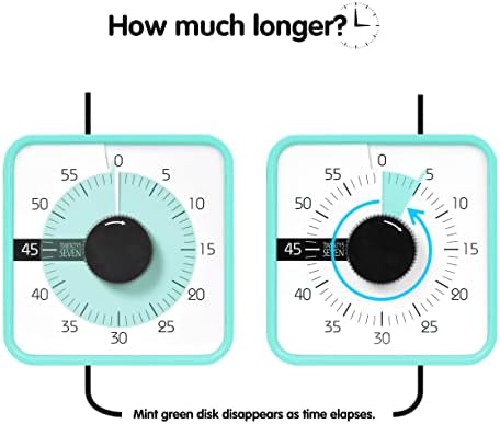 TWENTY5 SEVEN Countdown Timer 7.5 inch; 60 Minute 1 Hour Visual Timer – Classroom Teaching Tool Office Meeting, Mechanical Countdown Clock for Kids Exam Time Management Magnetic, Mint Green