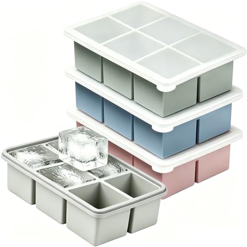 Ice Cube Tray,Ice Cube Trays for Freezer,2" Large Silicone Ice Tray with Lid for Whiskey-4 Pack Old Fashioned Ice Cube Trays for Cocktail,Huge Square Bourbon Ice Cube Maker