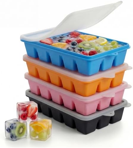 Silicone Ice Cube Trays with Lid, 4 Pack Ice Cube Molds