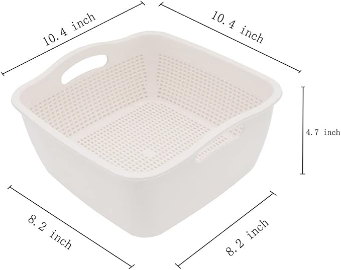 SoarRokt 2-in-1 Kitchen Colander Food Strainer Bowl Sets，Multifunction Large Plastic Washing Bowl and Strainer (white) (A18)