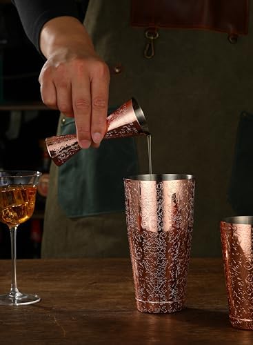 Stainless Steel Boston Shaker with Etched Pattern Weighted Shaking Tin Set (Spirit Copper Plated)
