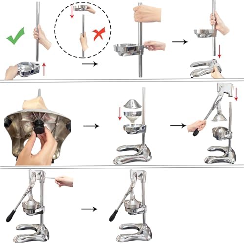 LIU&LIU Hand Press Fruit Juicer,Stainless Steel Citrus Juicer with Lever Press,Manual Squeezer with Two Sets of Press Lids and Filters for Lemon Orange,Silver White