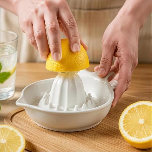 Ceramic Manual Citrus Juicer with Handle, Handheld Lemon Squeezer for Lime, Orange, Fruit Juice