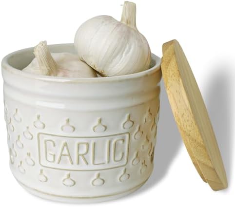 GDCZ Garlic Keeper with Lid, Ceramic Garlic Holder, 4.3 Inch (White)