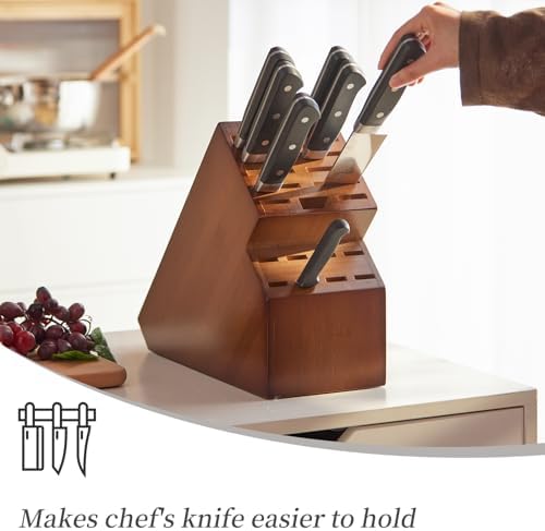 Kitsanery Knife Block Countertop Butcher's Knife Rack and Organizer 20 Slot Knife Holder Large Bamboo Knives Rack (Knife Not Included), Universal Knife Rack Strap