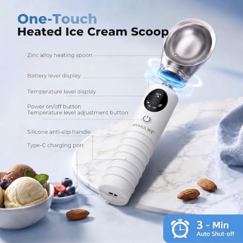 MYMULIKE Heated Ice Cream Scoop, 4 Temp Settings (100-160°F) for Gelato