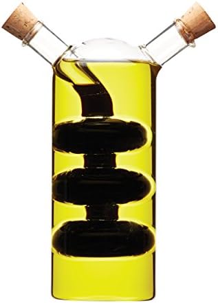KitchenCraft World of Flavours Oil and Vinegar Dispenser Glass, 2 in 1 Oil and Vinegar Bottle, Cruet Bottle with Cork Stoppers, Cascade Design, 1 + 3 ml