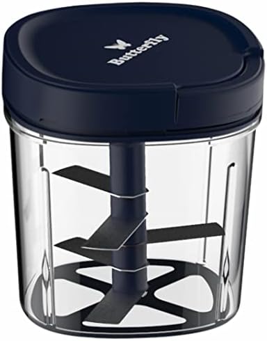 Butterfly 3.8 Cups Premium Plastic Manual Food Chopper, Hand Pull String Onion Vegetable Mincer Dishwasher Safe, 900ml, Blue