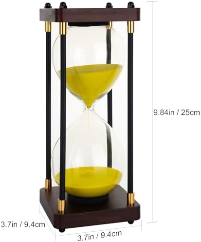 Large Sand Hourglass Timer, Vintage Wooden Sand Timer 60 Minutes, Glass Sand Clock Minutes with Wooden End Caps, Sand Timers for Games Classroom Home Office Kitchen Use (Yellow Sand)