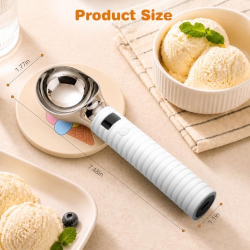 Heated Ice Cream Scoop Rechargeable, with LED Display Screen(White)