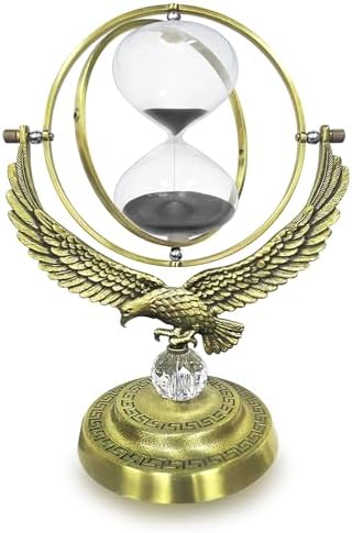 SuLiao Sand Timer Hourglass, 1 Hour Rotating Eagle Hour Glass, 60 Min Large Black Sand Clock, 60 Minute Unique Brass Sandglass, 1 hr Metal Decorative Reloj De Arena, Home, Desk, Office