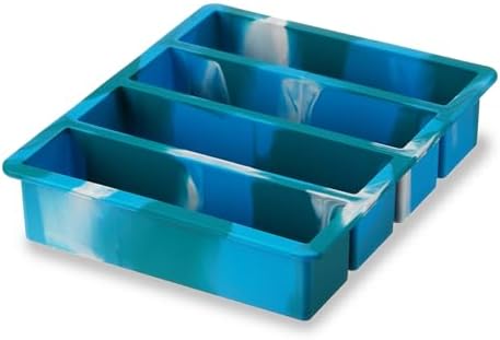 Host Ice Cube Tray, Makes Four 5-Inch Long Cubes, Durable Silicone Trays with Easy Release Design, Perfect for Water Bottles and Highball Glasses, Home Bar Accessories, Set of 1, Blue Marble