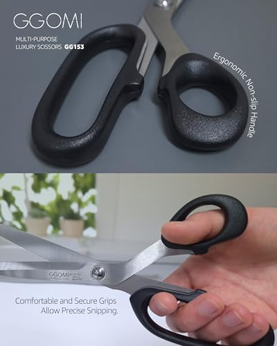 2.2T Stainless Blade Kitchen Scissors - 9.6in x 3Pack | Korean Style Sharp Heavy Duty All Purpose Kitchen Shears for Cooking Food | Barbecue Kalbi Rib Meat Cutting Dishwasher Safe (GG153, Black)