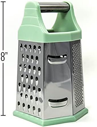 Beille 6 Side Stainless Steel Grater Top Handle Zester Slicer 7.75 Inch, Mint Green
