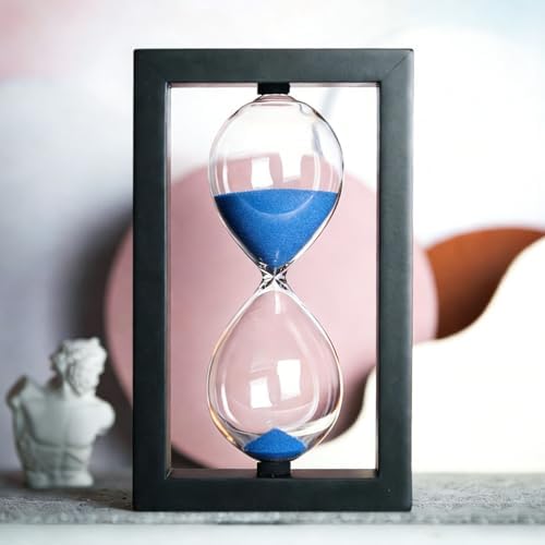 SAMLONG Hourglass 60 Minute Decorative Sand Timer, Wooden Blue Sand Clock