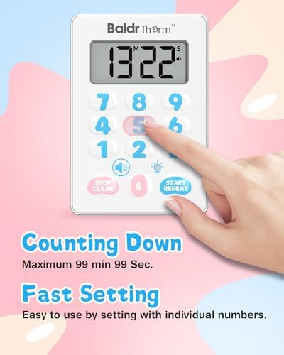 Digital Kitchen Timer, Waterproof Magnetic Countdown Timer with Alarm(Cute)