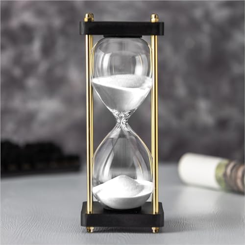 Hourglass Timer 60 Minute, Golden Wooden Sand Timer, White