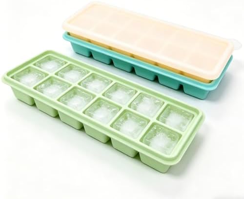 Silicone Ice Cube Trays with Lid, 3 Pack Easy Release Stackable Ice Trays for Freezer, BPA Free Flexible Ice Molds for Cocktail, Coffee, Juice, Soup and Food