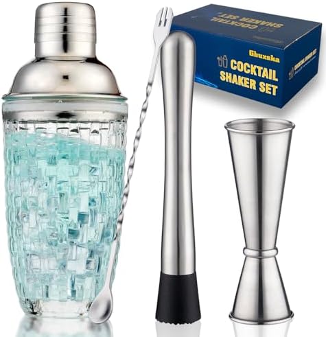 Sliver Cocktail Shaker Set with Jigger, Bar Spoon & Muddler