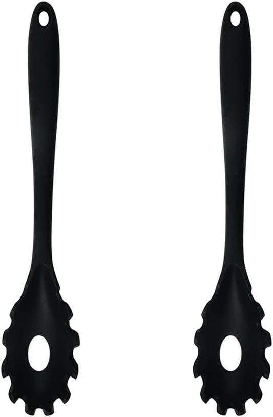 Magik 1-2 Pack Silicone Pasta Fork Heat Resistant Noodle Spaghetti Server Spoon (Black, 2 Pack)