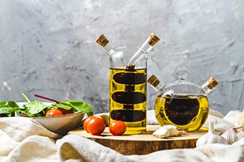 KitchenCraft World of Flavours Oil and Vinegar Dispenser Glass, 2 in 1 Oil and Vinegar Bottle, Cruet Bottle with Cork Stoppers, Cascade Design, 1 + 3 ml