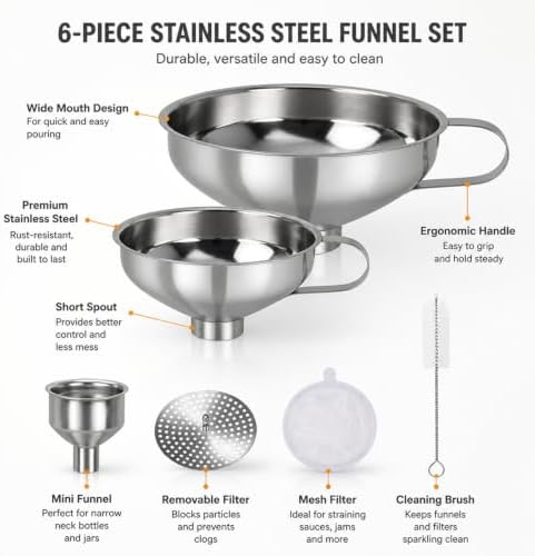 Stainless Steel Funnel Set, Wide Mouth Canning Funnel, Kitchen Funnels